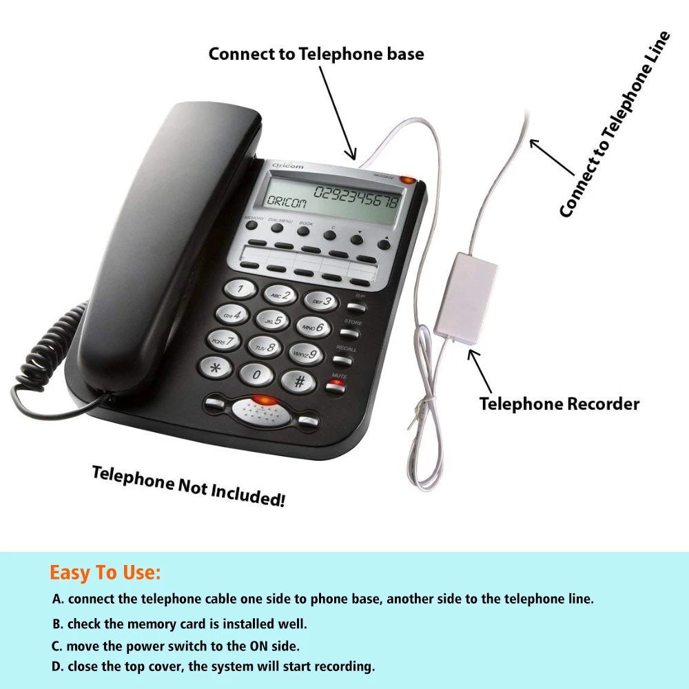 Max 32GB USB Telephone Phone Voice Recorder,Mini Telephone Recorder for Landline,Get Power from Telephone System