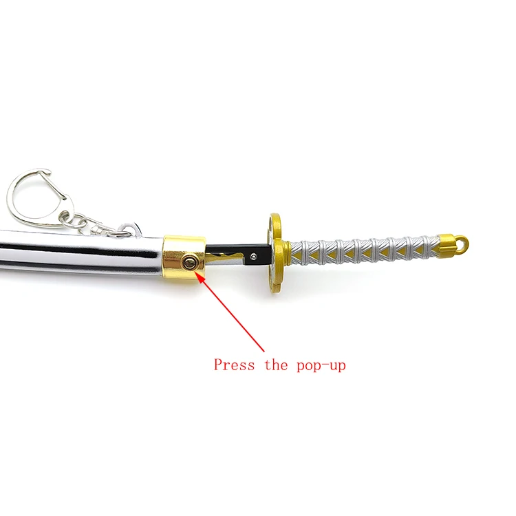 White Custom 23cm Metal Katana Sword Alloy Mini Sword Metal sword For Demon Slayer Agatsuma Zenitsu