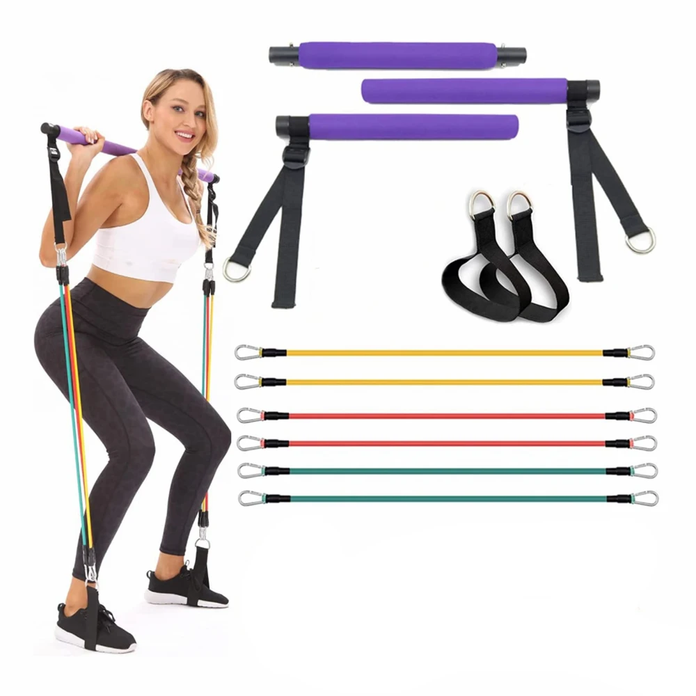 2023 New 3 Section Adjustable Pilates Bar Kit With 6 Resistance Bands /Pilates Bar Kit With Rubber Resistance Bands