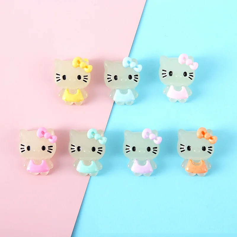 Diy Resin Cartoon Bow Hello Cat Kitty Phone Case Decoration Accessories Glow In The Dark Nail Charms Ready To Ship