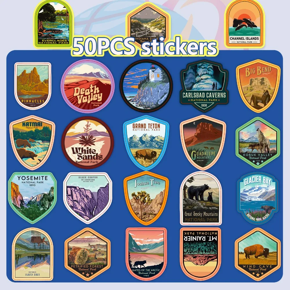 63 PCS United States National Park Stickers Nature Park Travel Transmirror Outdoor Creative Graffiti Stickers Favors & Decor