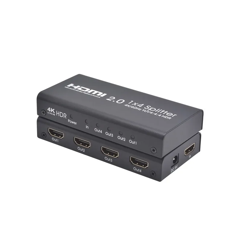 HDMI Splitter 4K Adapter Support HDMI 2.0 18Gbps 4K/60Hz YUV 4:4:4 HDR HDCP 2.2 3D 1x4 1 input 4 Output Switch Splitter