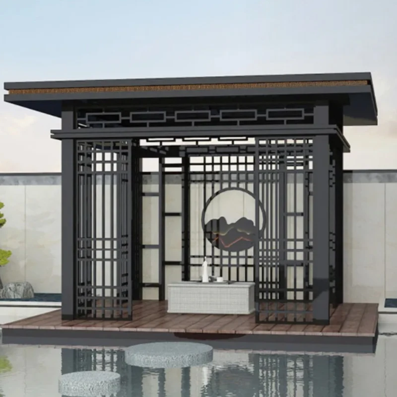 Aluminum alloy pavilion The gazebo includes Light strips and grilles landscape screen garden Gazebo customized gazebo