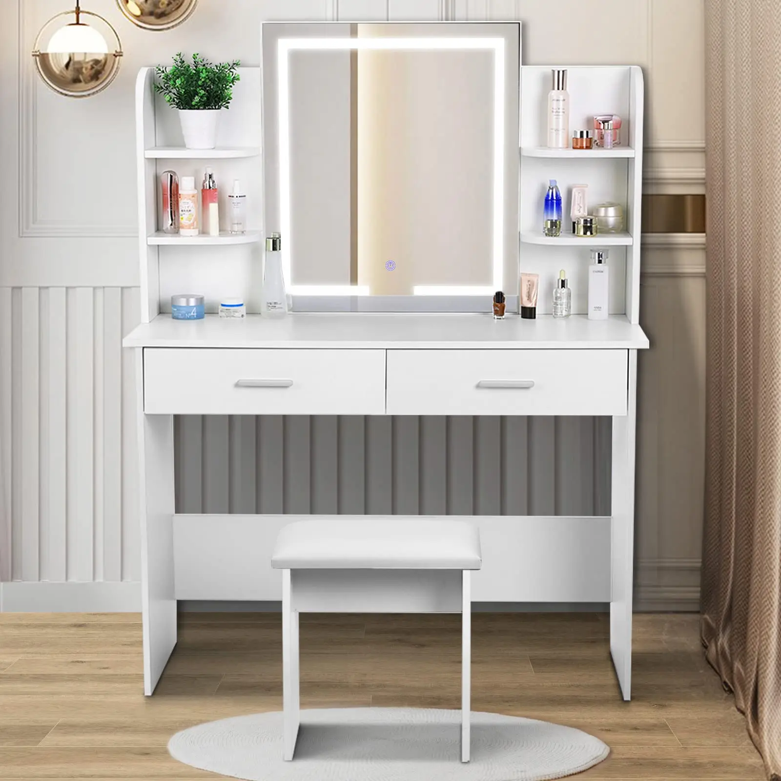 Factory Wholesale Customized Cheap Lights Makeup  Vanity Table Lighted Mirror Dressing Table Led Mirror makeup desk With Drawers