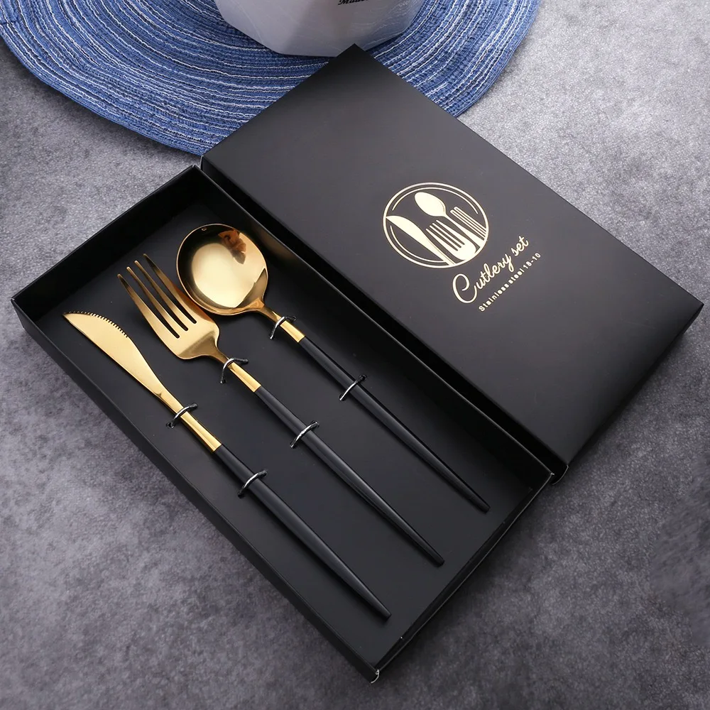 Cutlery Box Knife Fork Spoon luxury Stainless Steel Gold Cutlery Flatware Set