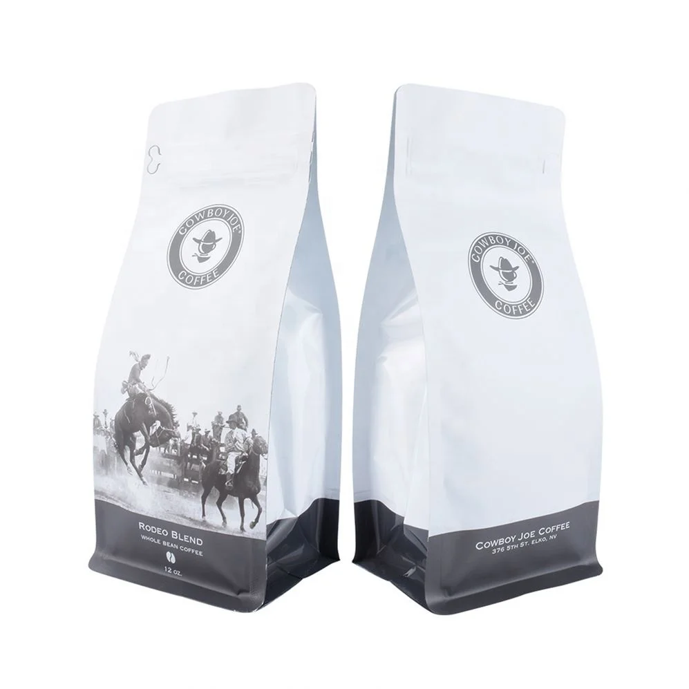 64Oz 120Micron Gray PET/AL/CPP Matt Finish Good Standing Hot Drink Coffee 8 Sided Seal Packaging Bag With Degassing Valve