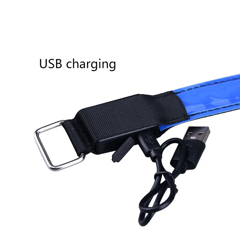 Wholesale popular slap adjustable reflective running nylon flashing bracelet light wristband usb light armband led arm band