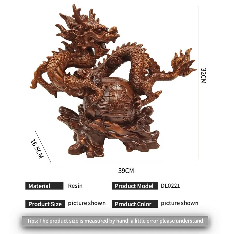 Traditional Chinese Feng shui figurines decorated wood grain color resin dragon statue crafts home decoration sculpture