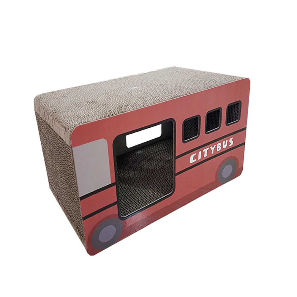 Red Bus Design Pet Interactive Toys Corrugated Cardboard Cat Scratcher Indoor Installable Cat Houses & Condos Factory Outlet