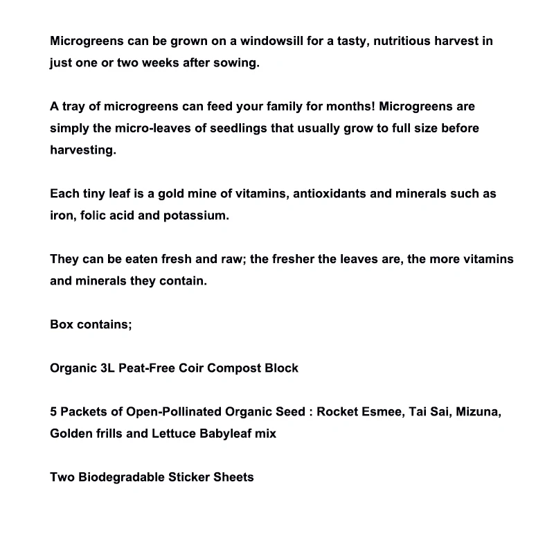 Grow small vegetables in rich soil grow 5 fresh vegetables in your own home Microgreen garden indoor or outdoors