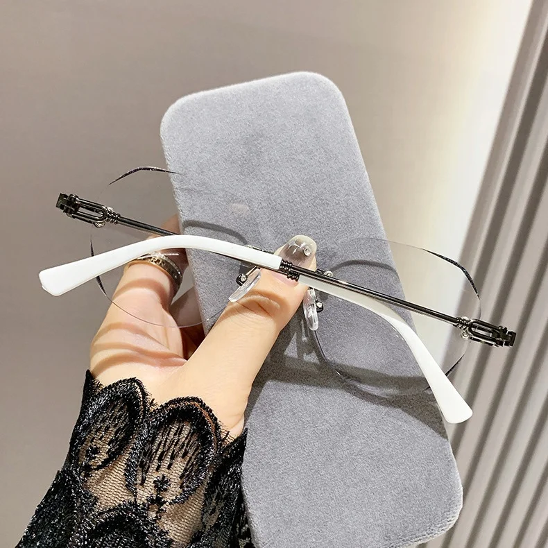 photochromic lens anti blue light computer anti reflet solid gold grey metal round rimless women 2024 gray photo glasses