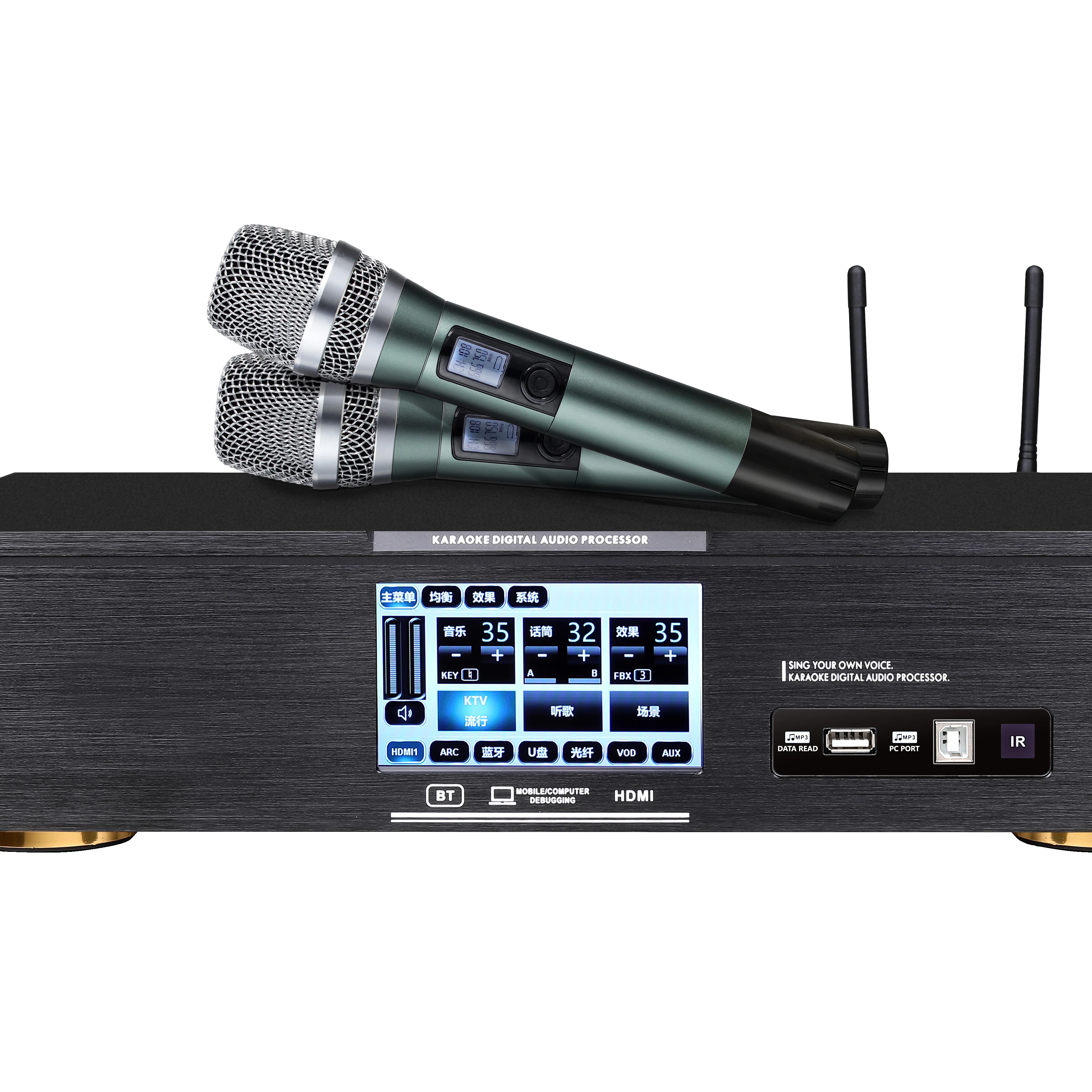 Convenient 400W entertainment amplifier with digital + analog microphone effects