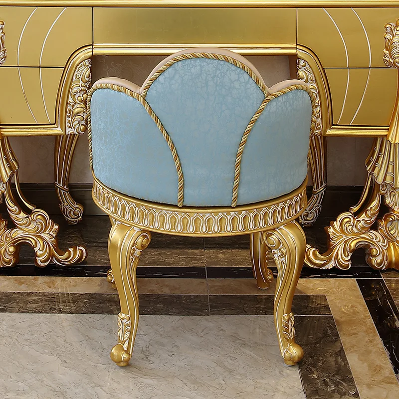 European style bedroom furniture classic royal hand carved dressing stool baroque golden foil classic dressing stool