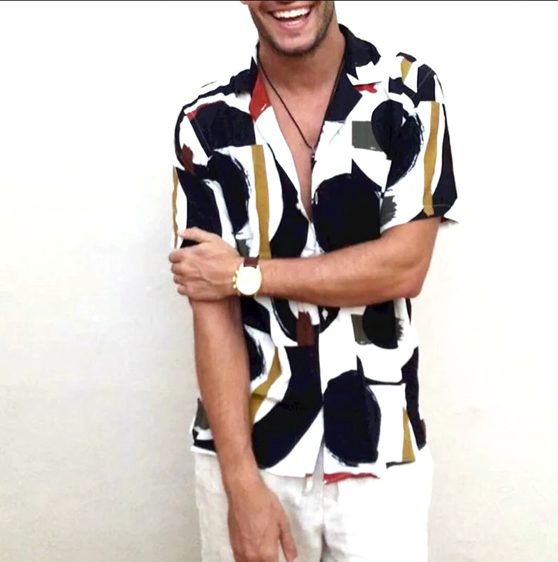 Men Fashion Print Hawaiian Casual Street wear short Sleeve Breathable Shirts