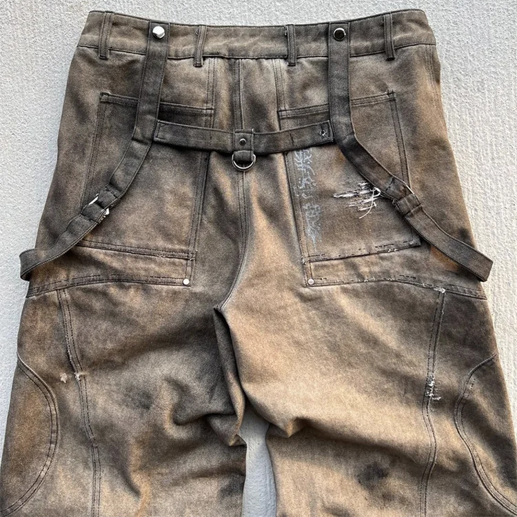EDGE DENIM Custom vintage washed distressed stacked baggy jeans men