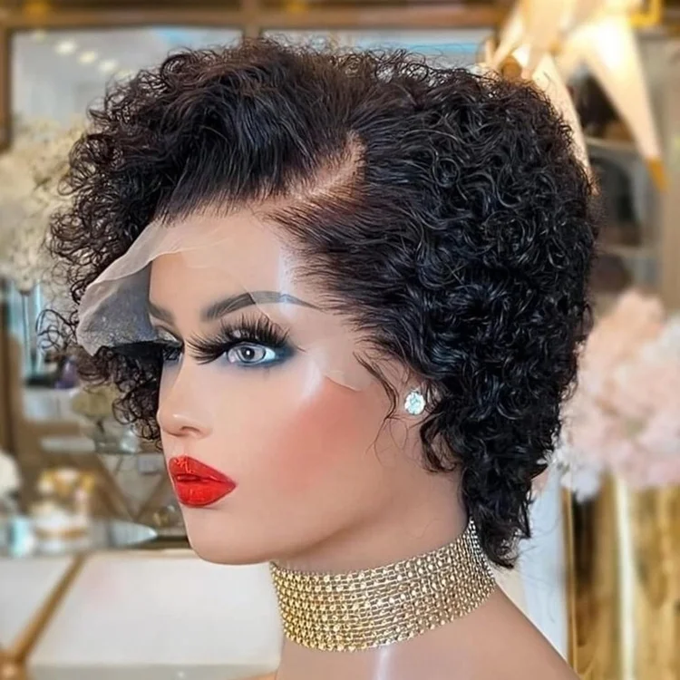 Buy Cheap Wigs Online 13x4 Lace Frontal Cuticle Aligned Virgin Hair Pixie Cut Unprocessed Raw Natural Lace Front Curly Bob Wig