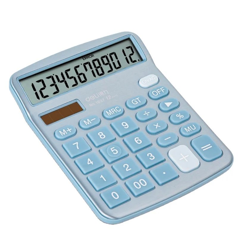 Настольный калькулятор Deli 1837 двойной мощности 12-значный для финансового учета с солнечной металлической панелью 80 шт. в коробке