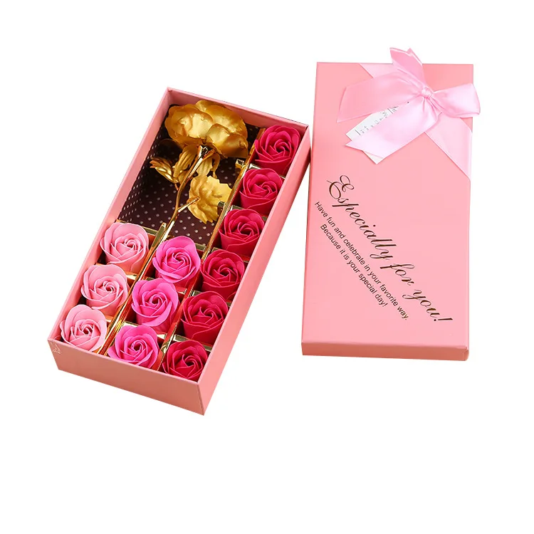 Valentine Christmas Souvenir Scented Bath Body Handmade Petal Rose Flowers 24k Gold Foil Gift Case Soap Artificial Flower