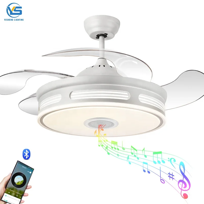 Speaker ceiling fan and lights 42 inch retractable folding ventilador techo Speaker