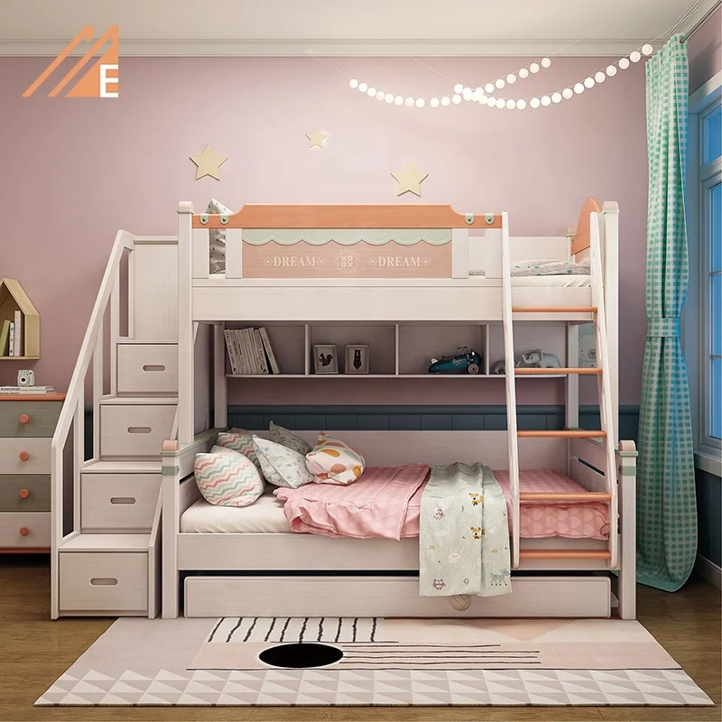 Solid Wood Bunk Bed Kids Bedroom Furniture Set For Children
