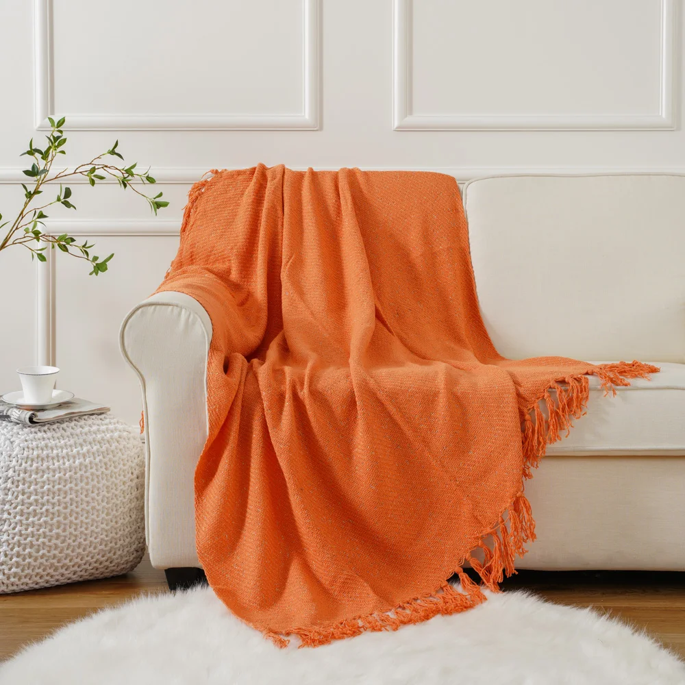 bedding Burnt Orange Knitted Throw Blanket for Couch, Soft, Cozy Machine Washable 100% Acrylic Sofa Knit Blankets,