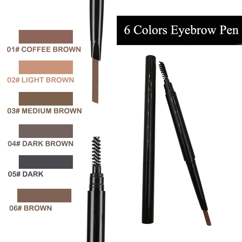 6 Colors No Logo No Box 2 in 1 Automatic Water Proof Eyebrow Pencil Stick Sample Free Rose Gold Eyebrow Pencil Waterproof 10 Pcs