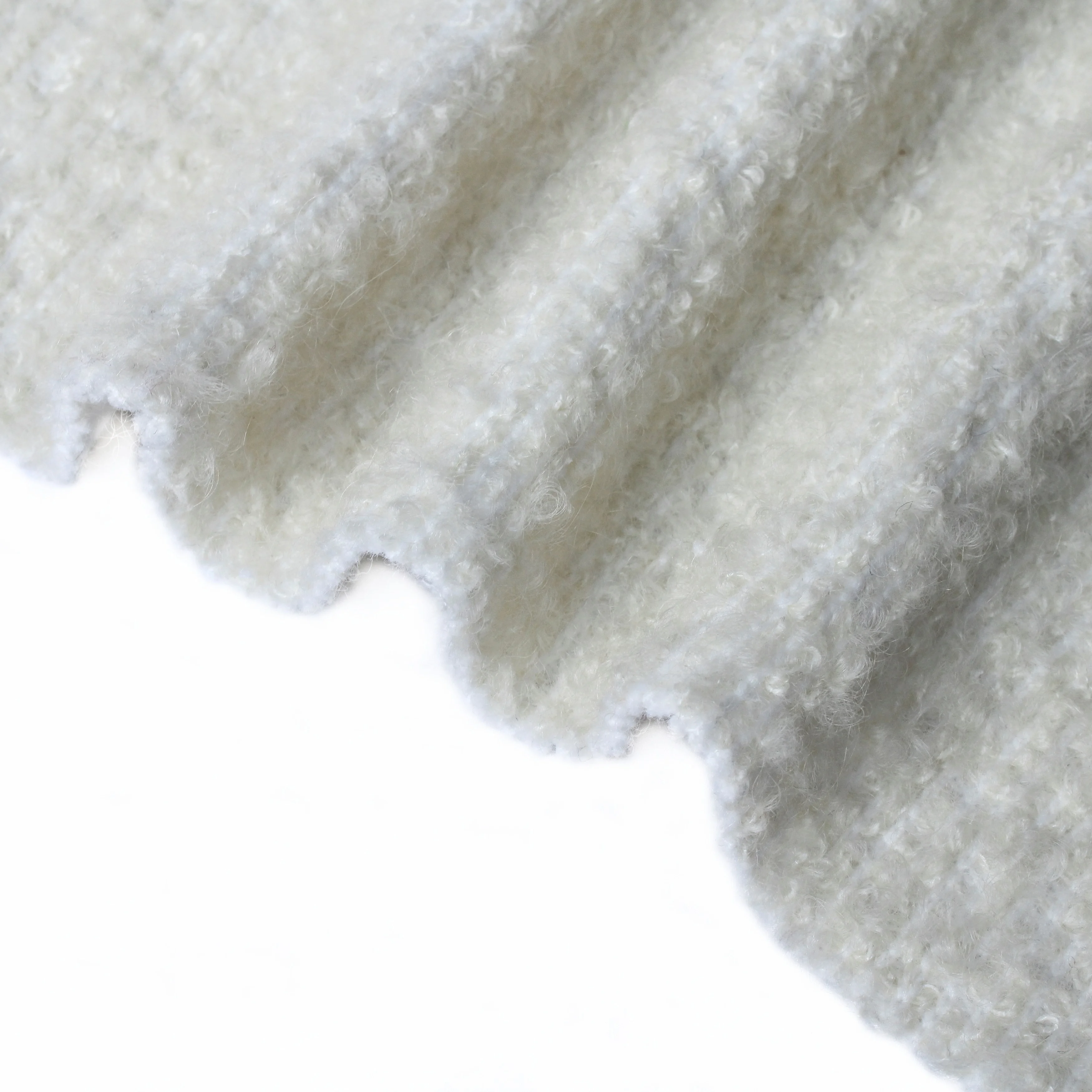 Wholesale Factory Stretch Soft Warmful Pure White Mohair Wool Loop Fancy Yarn Jacquard Alpaca Tweed Clothing Furniture Fabric