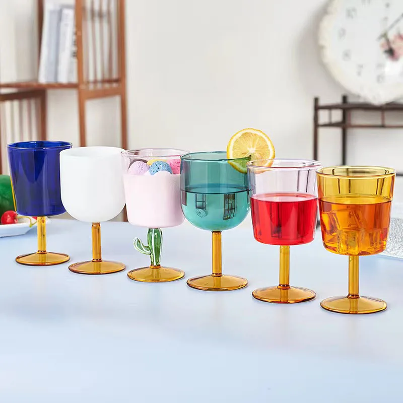 vintage lead-free red wine glasses colored wedding goblet blue pink green glass goblets