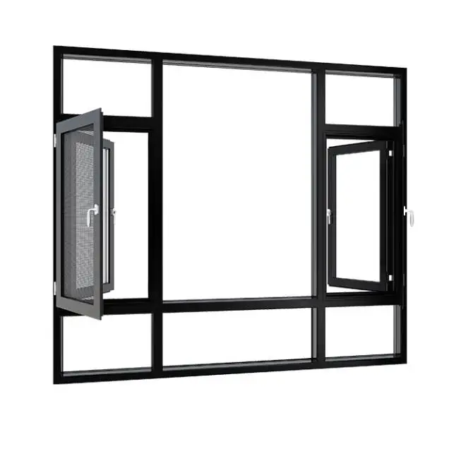 Aluminium profile casement window with screen side hung window with fly screen glass swing window with mosquito net manufacturer