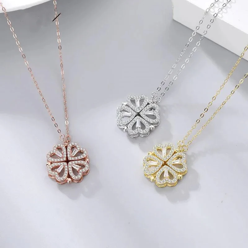 fashion hip hop jewelry 2 in 1 transformable 925 silver four leaf clover chain necklace for women girls ladies