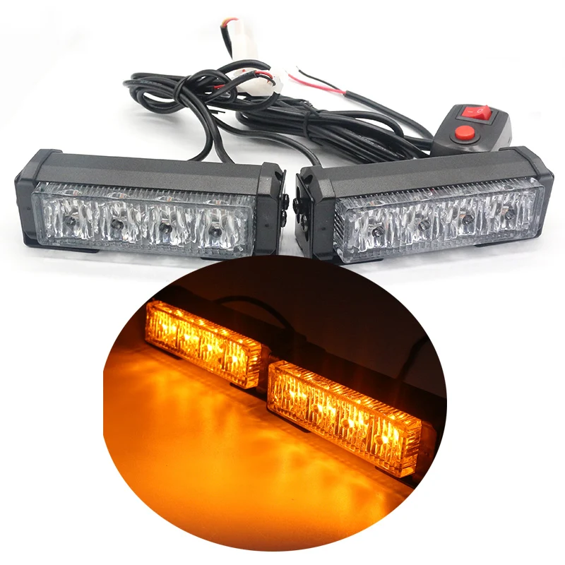 12cm  4LED car front grilles LED Warming Light bar Blue Red amber white 4d Auto LED strobe lightbar Flashing lightBar