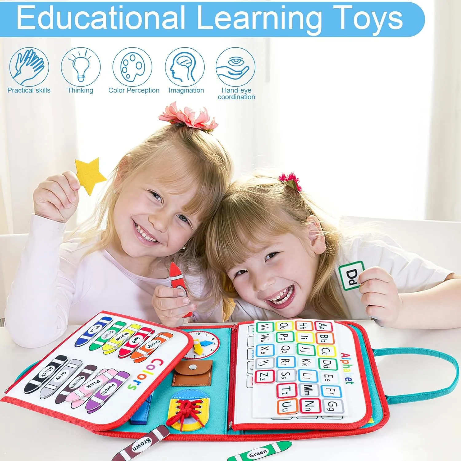 ET Montessori Busy Board for Toddlers Travel Sensory Toys for Kids Preschool Educational Activities Learning Fine Motor Skills