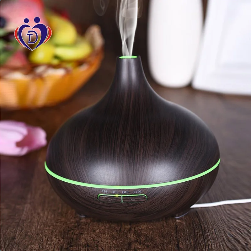 300ml Wood Grain Mist Air Humidifier Ultrasonic Aroma Therapy Essential Oil Diffuser with Colorful Lamp