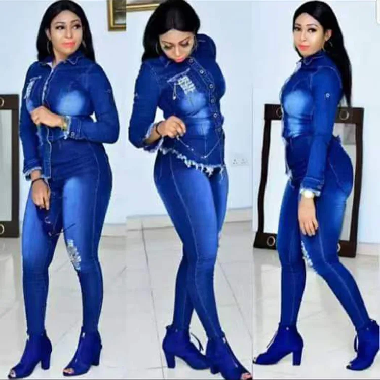 2025 fall women clothes fashion jeans outfits 2 piece jacket stretchy denim fabric chaquetas casual wear plus size