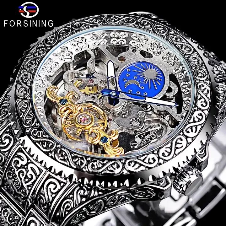 Forsining GMT1220 Stainless Steel Watch Design Fashion Business Luminous Automatic Mechanical Watch For Men