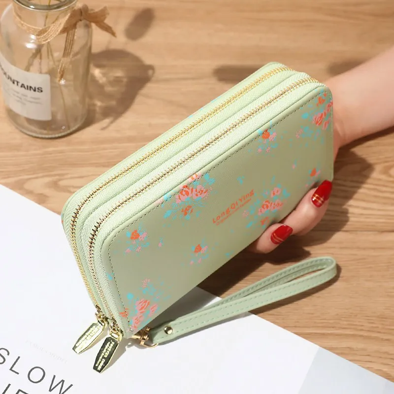 Fashion Flower Wrist Handle Phone Money Pocket Pouch Wallets PU Leather Ladies Purse for Women Long Wallets