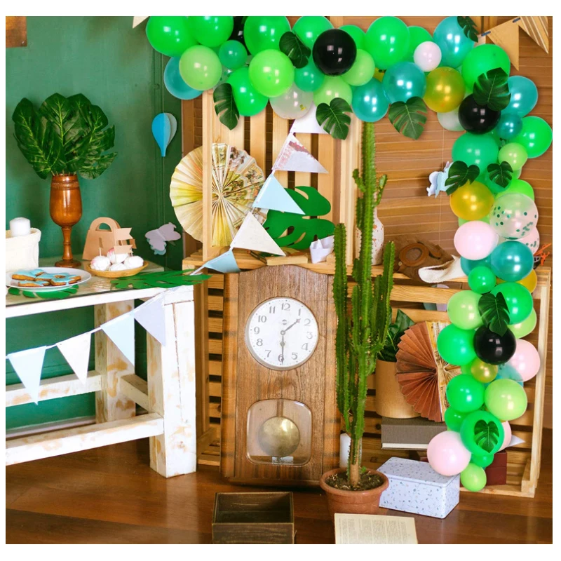 Jungle theme party decoration confetti balloon tropical palm leaf balloon arch garland party