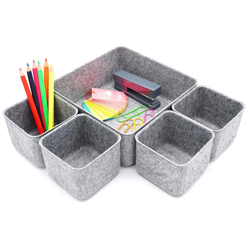 5PCS Felt Drawer Organizers Candy Storage Basket Dividers Desktop Drawer Cosmetics Boxes Utility Storage Bins Trays