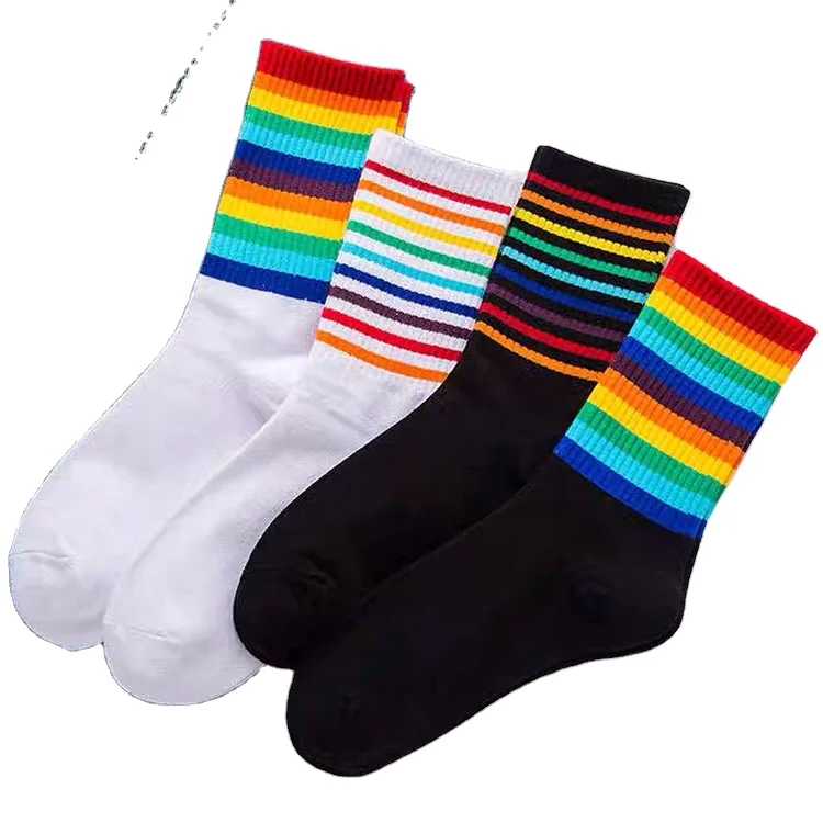 OEM Socks 100% COTTON FEMALE RAINBOW STOCKINGS KOREAN EDITION wind white Japanese college  socks wholesale