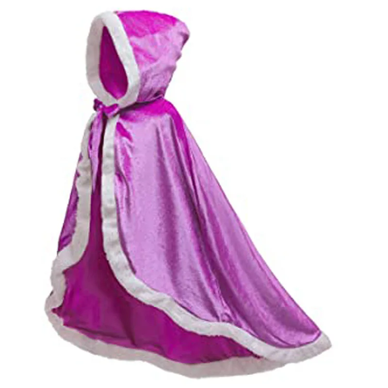 Little Girls Beauty Blue Pink Purple Red Cloak Cape Movie Princess Kids Cosplay Costumes Fairy Warm Hooded Cloak