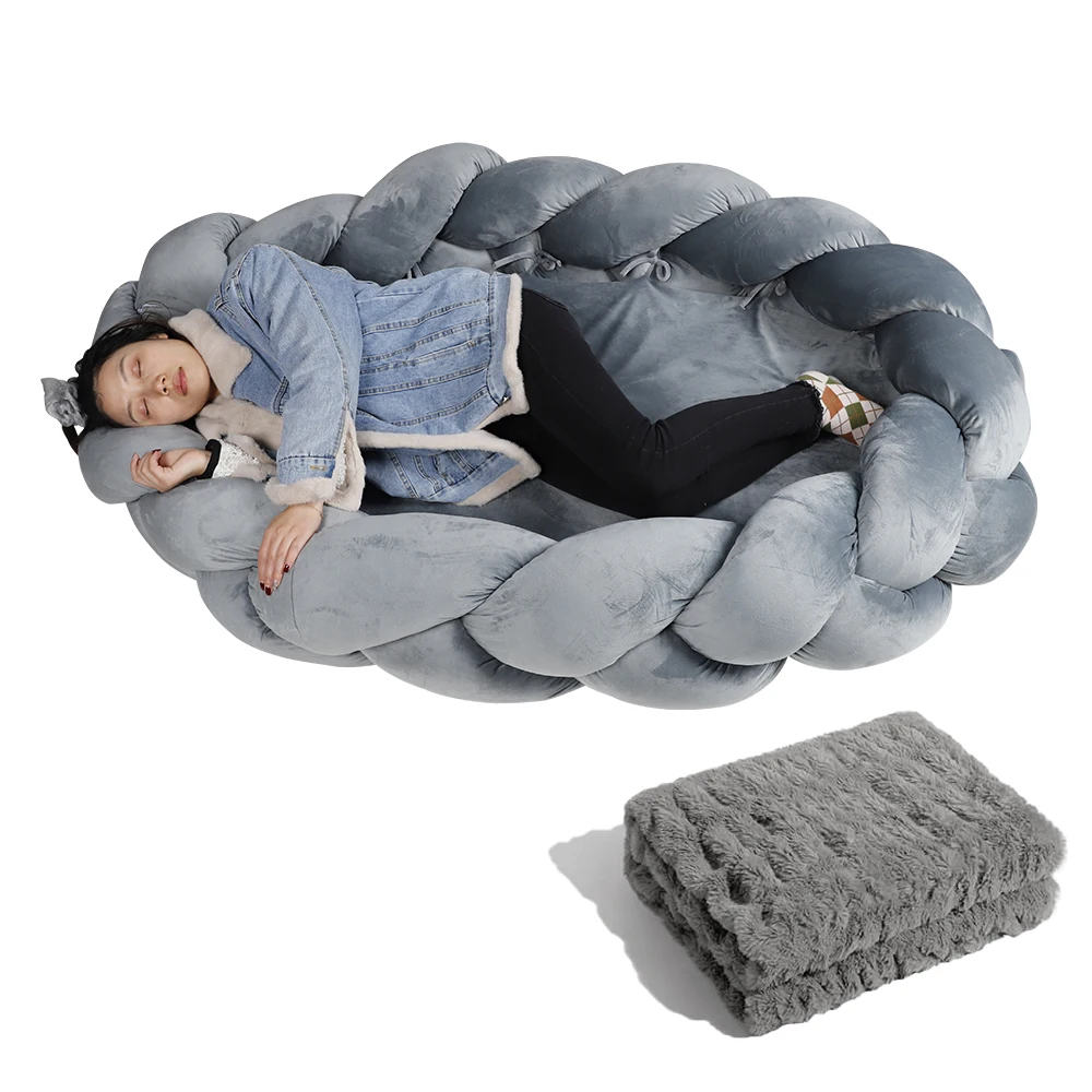 Oversized Size XXL Wear-resisting Crystal Flannel Dog Bed Owner Pet Shared Memory Foam Pet Bed Knot Human Dog Bed