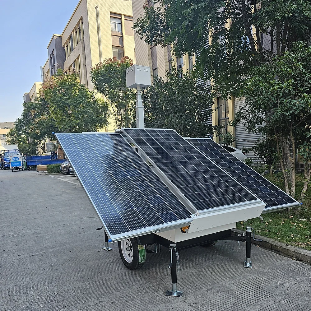 4G Router & WIFI PTZ Camera CCTV 3*450W Mobile Solar Tower Trailer