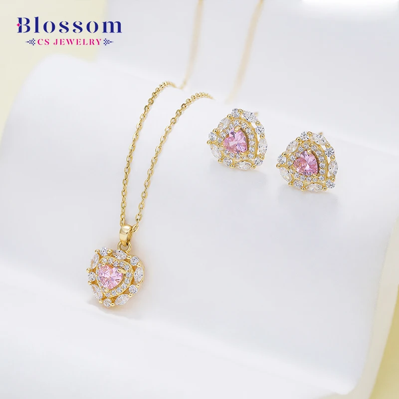 Бижутерия Blossom CS оптовая продажа позолоченные серебряные 925 циркониевые серьги набор свадебных модных ювелирных изделий для женщин