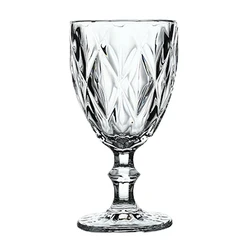 wholesale glassware colored goblet vintage  glass goblet in bulk vintage machine pressed clear engraved