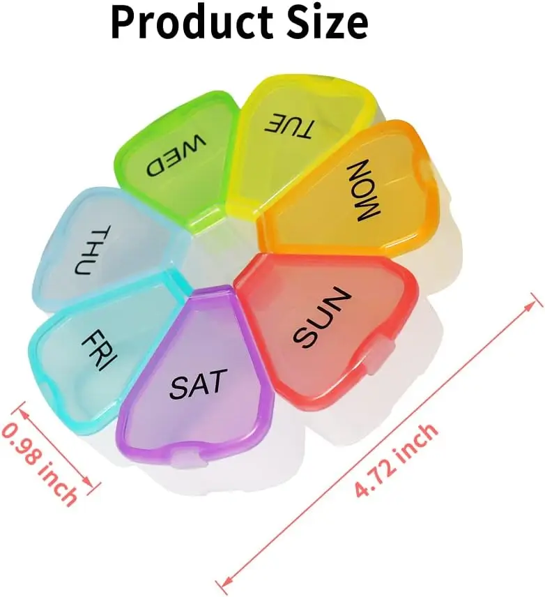 Large Weekly Pill Organizer Box 7 Day, Daily Vitamin Case Large Capacity Compartments, Pill Containers for Fish Oil Medicine