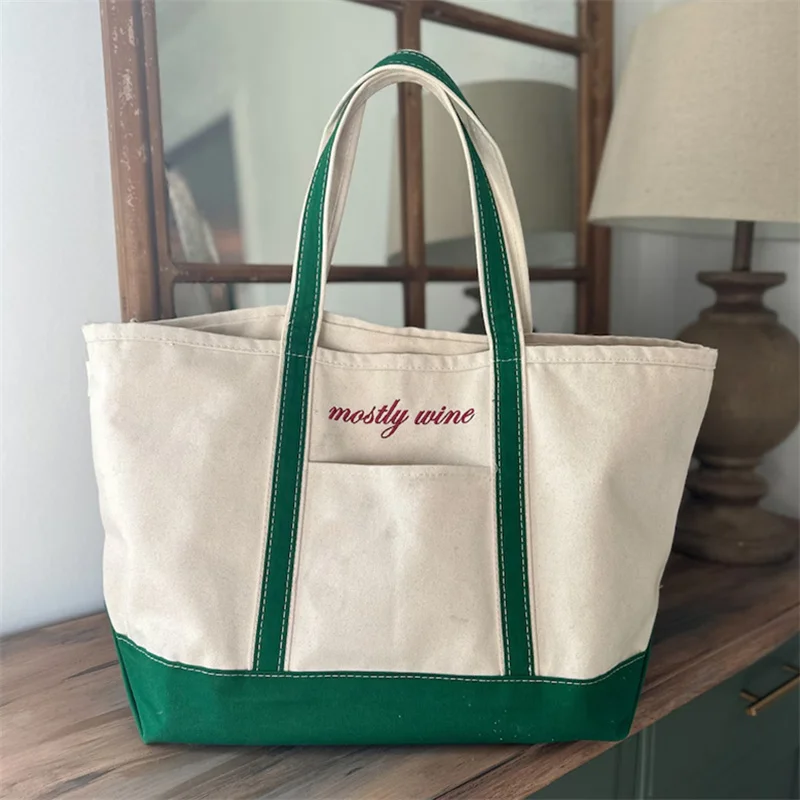 Custom Patchwork Black White Canvas Storage Bag Fashion Canvas Shopping Tote Bag for Student Carry Books Travel Garment Bags