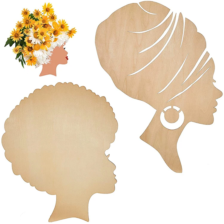 African Girl Shape Wood Silhouette Template Home Decor Wooden Head Profile Female Silhouettes Garland