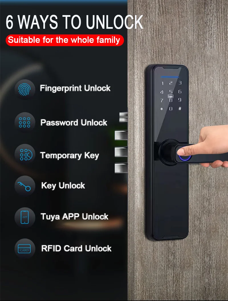 Wholesale New Product Promotional Price TUYA WiFi Home Biometric Bingerprint/Password/Key/Electronic Smart Door Lock