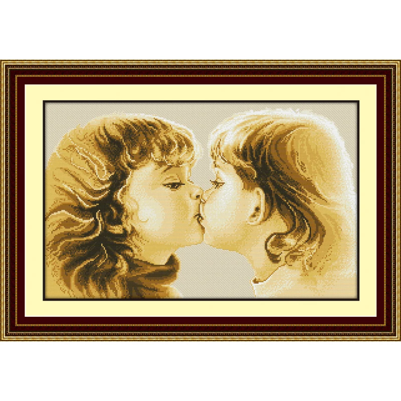 First Kiss for Young People Pattern Embroidery Cross Stitch Needlework Art DIY Counted Cross-Stitching Sets