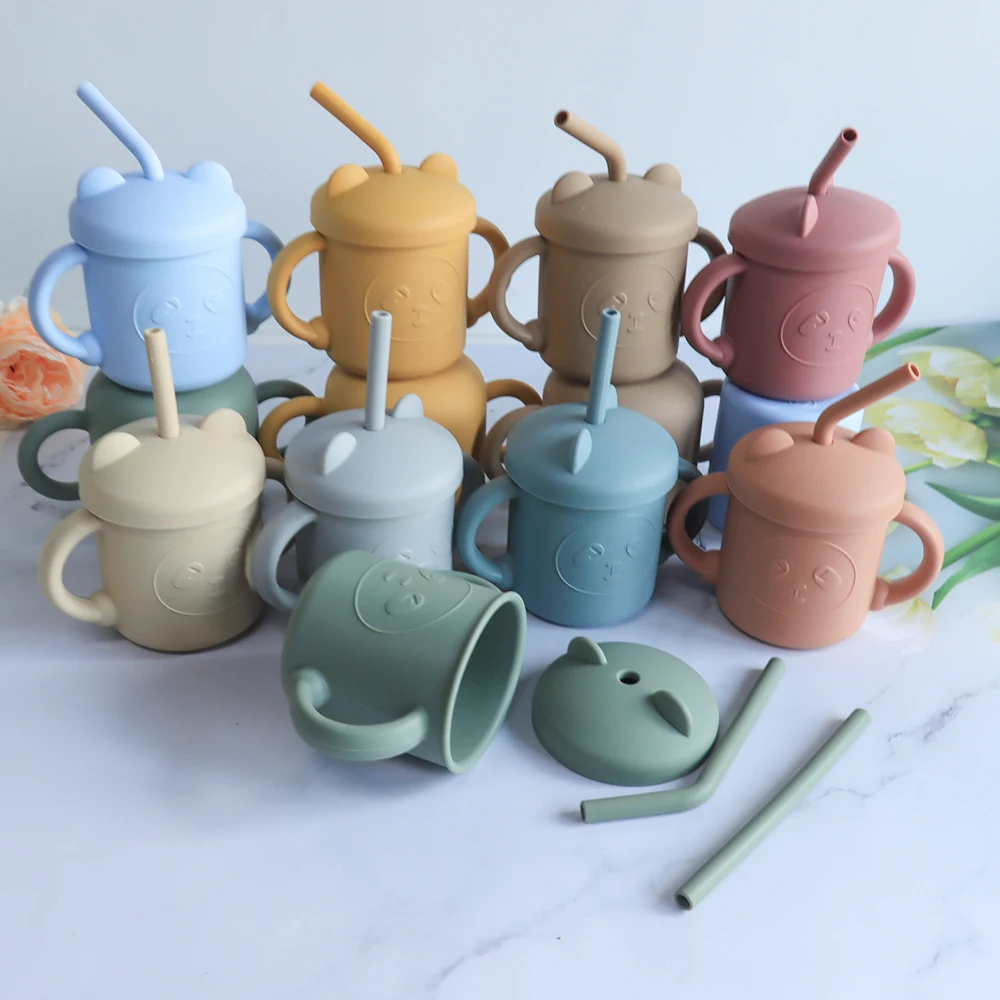 Hot Selling Children Silicone Sippy Toddler Cup Silicone Kids Water Coffee Baby Cup with Straw